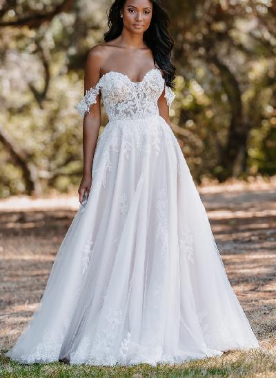 Lace Off-the-Shoulder Romantic Wedding Dresses 