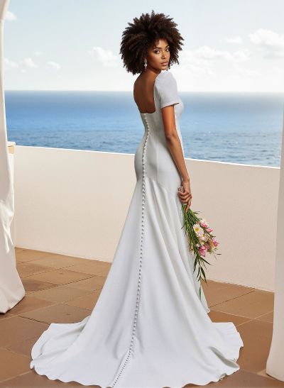 Square Neckline Trumpet/Mermaid Wedding Dresses With Satin