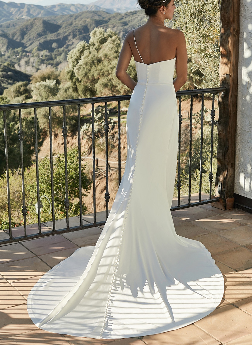 One-Shoulder Sheath/Column Wedding Dresses With Satin 