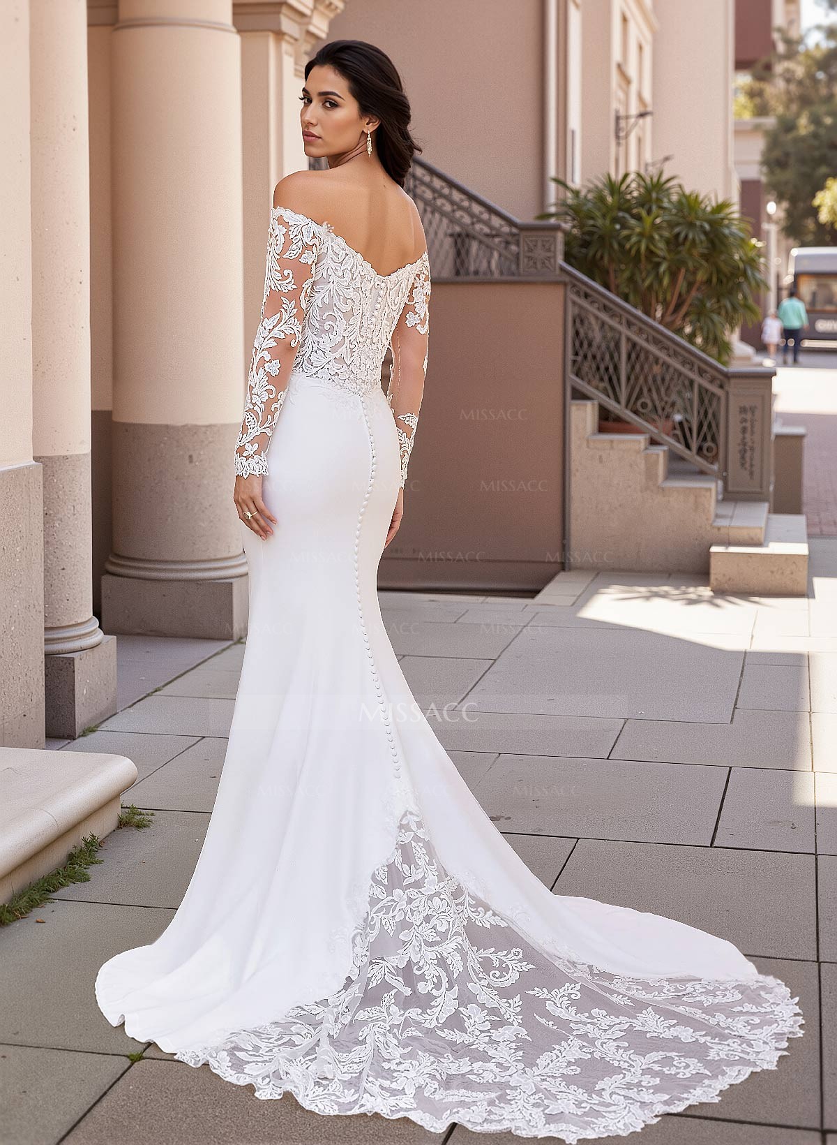 Lace Long Sleeves Off-The-Shoulder Wedding Dresses With Romantic Tulle