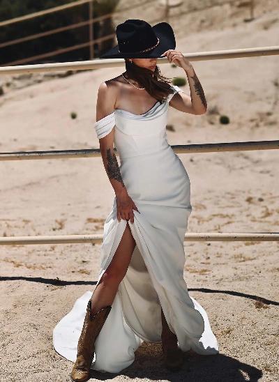 Simple Off-the-Shoulder Wedding Dresses With Cowl Neck 
