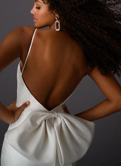 Simple Satin Open Back Wedding Dresses With Bow