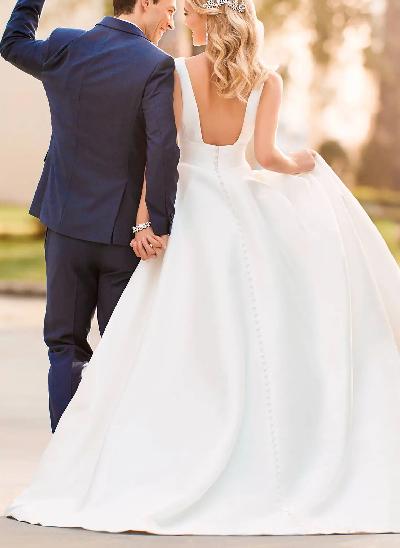 Ball-Gown Modern Satin Wedding Dresses With V-Neck