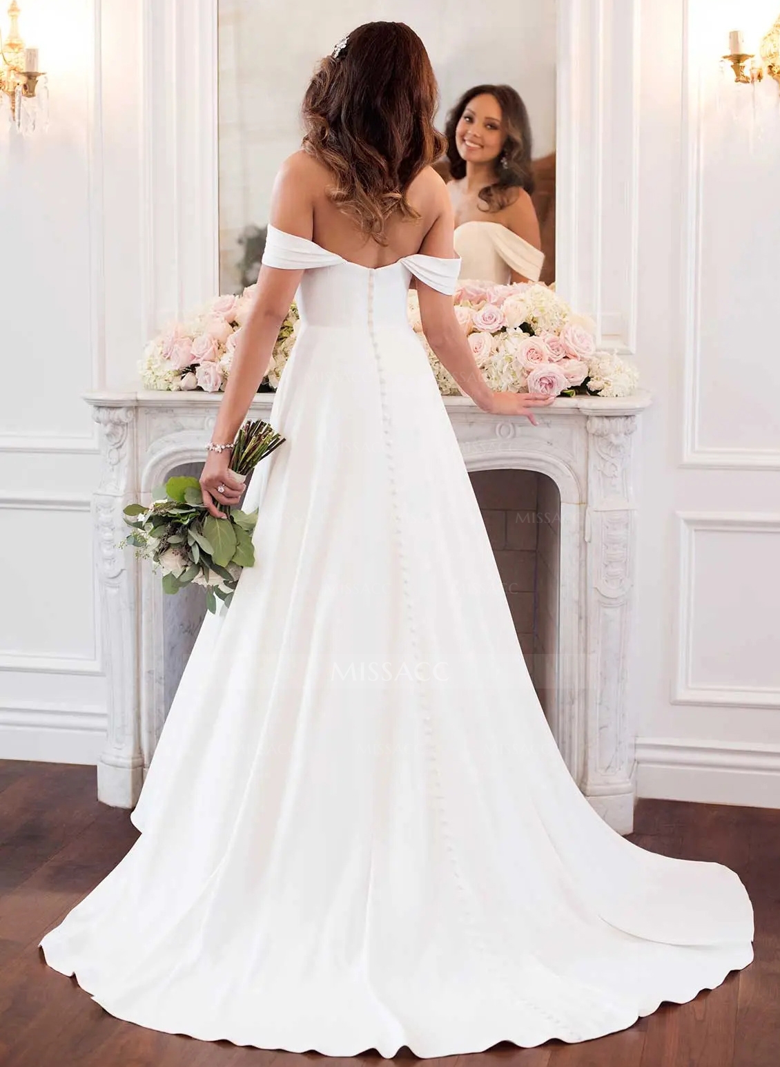 Ball-Gown Off-the-Shoulder Wedding Dresses With Satin 