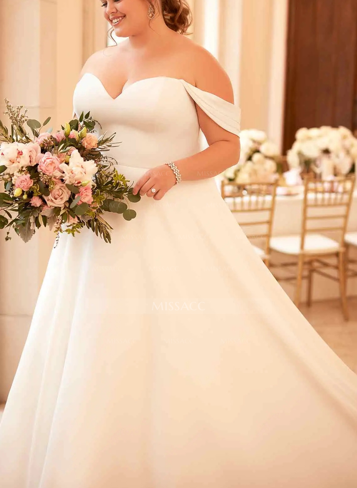 Ball-Gown Off-the-Shoulder Wedding Dresses With Satin 