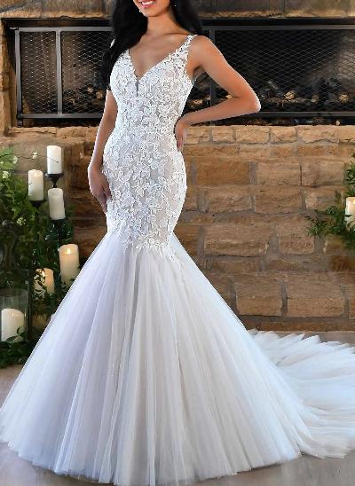 Lace Mermaid Wedding Dresses With Romantic Tulle
