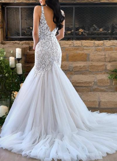 Lace Mermaid Wedding Dresses With Romantic Tulle