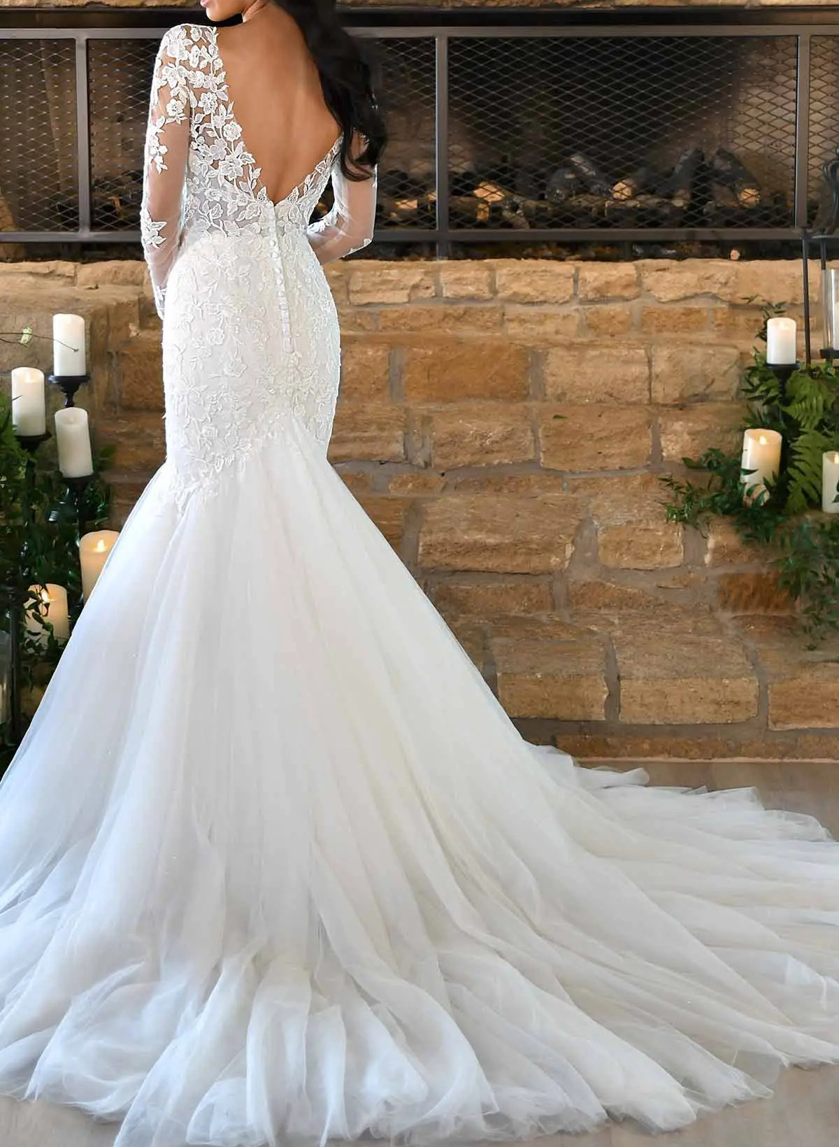 Classic Lace Long Sleeves Mermaid Wedding Dresses With Romantic Tulle