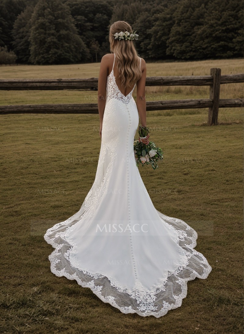 Lace Mermaid Wedding Dresses With Open Back