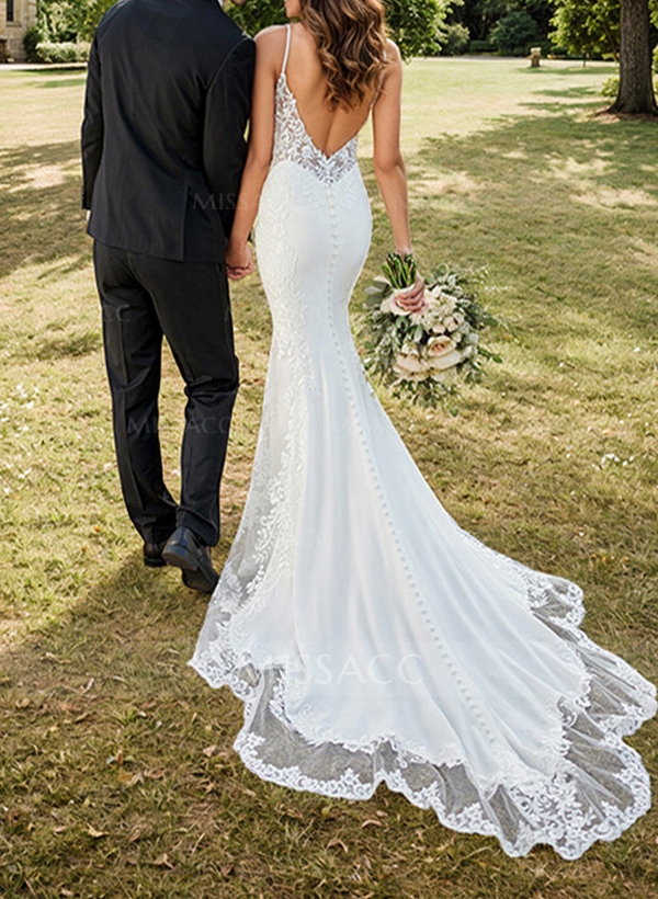 Elegant Lace Fit And Flare Mermaid Wedding Dresses With Open Back