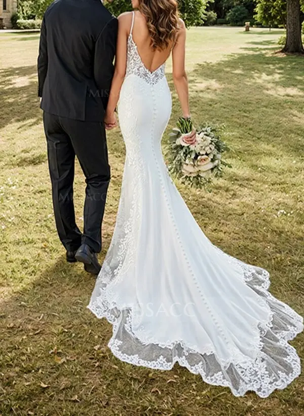 Elegant Lace Fit And Flare Mermaid Wedding Dresses With Open Back