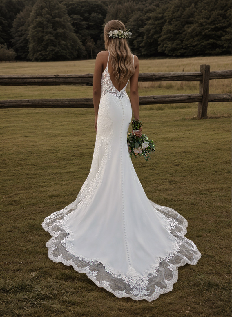 Elegant Lace Fit And Flare Mermaid Wedding Dresses With Open Back