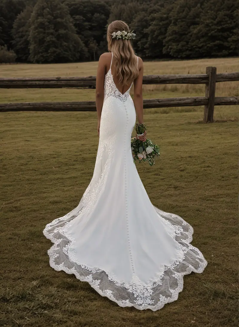 Elegant Lace Fit And Flare Mermaid Wedding Dresses With Open Back