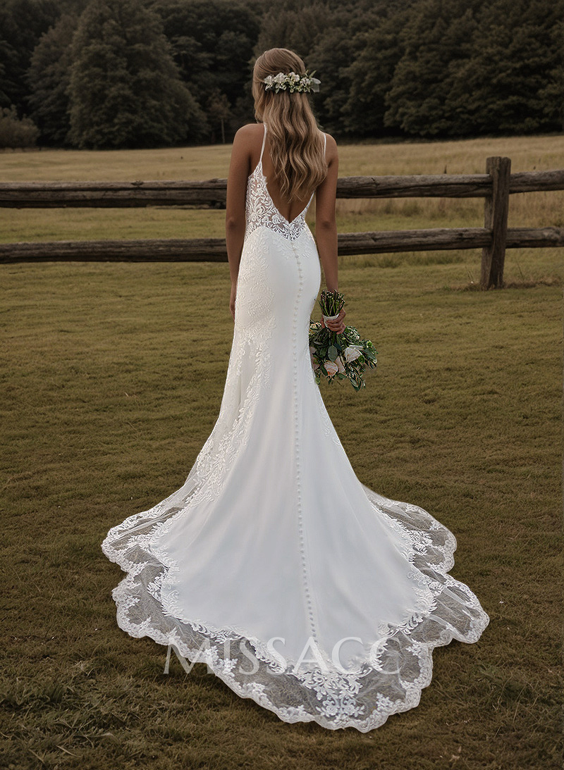 Elegant Lace Fit And Flare Mermaid Wedding Dresses With Open Back Elegant Lace Fit And Flare Mermaid Wedding Dresses With Open Back