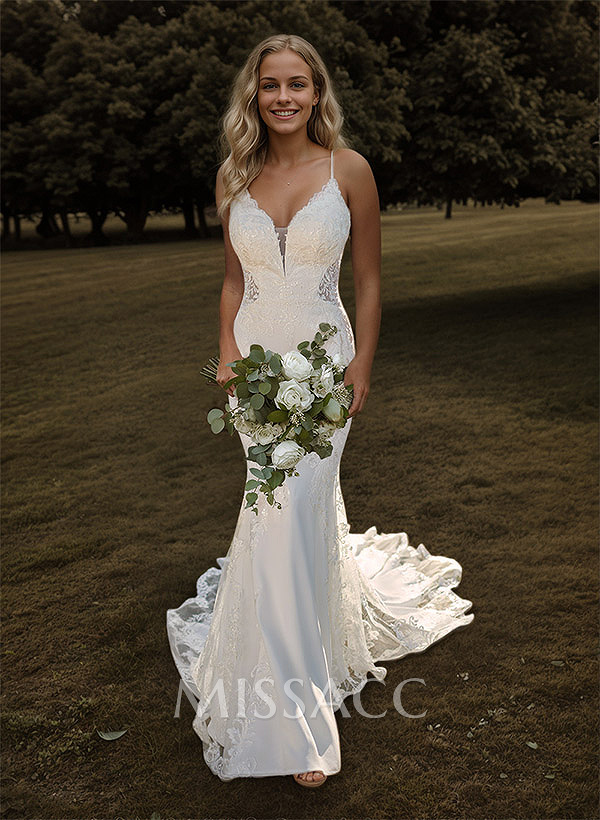 Elegant Lace Fit And Flare Mermaid Wedding Dresses With Open Back Elegant Lace Fit And Flare Mermaid Wedding Dresses With Open Back