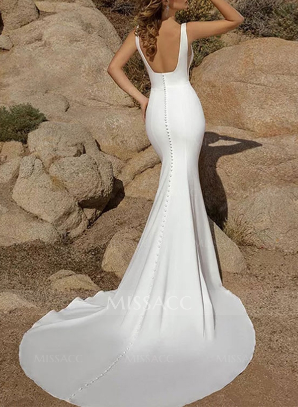 Simple Square Neckline Wedding Dress With Elastic Satin