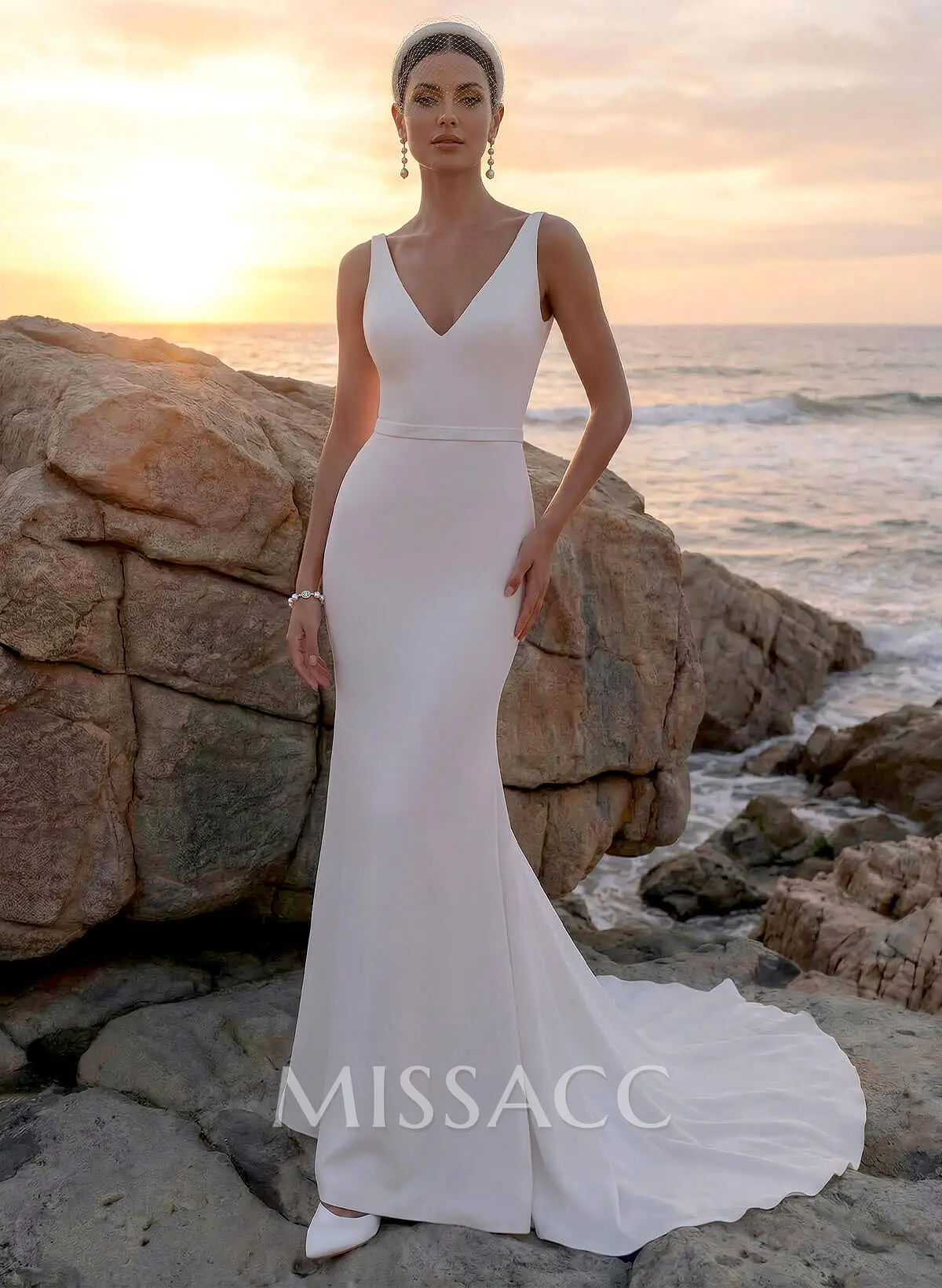 elegant formal dress code Louise : An elegant wedding gown with a plunging neckline, wide waistb –  Aesling main image 0
