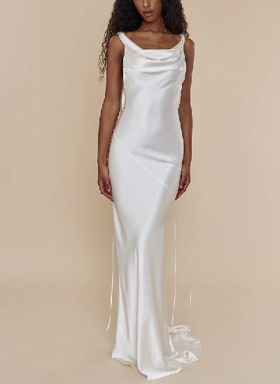 Beach Open Back Silk Like Satin Wedding Dress