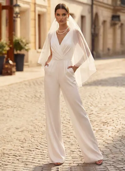 Jumpsuit/Pantsuit Silk Modern Wedding Dresses With Pockets