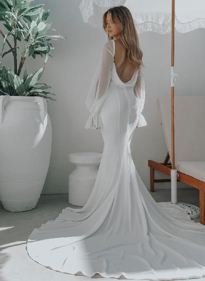 Long Sleeves Cowl Back Mermaid Wedding Dresses