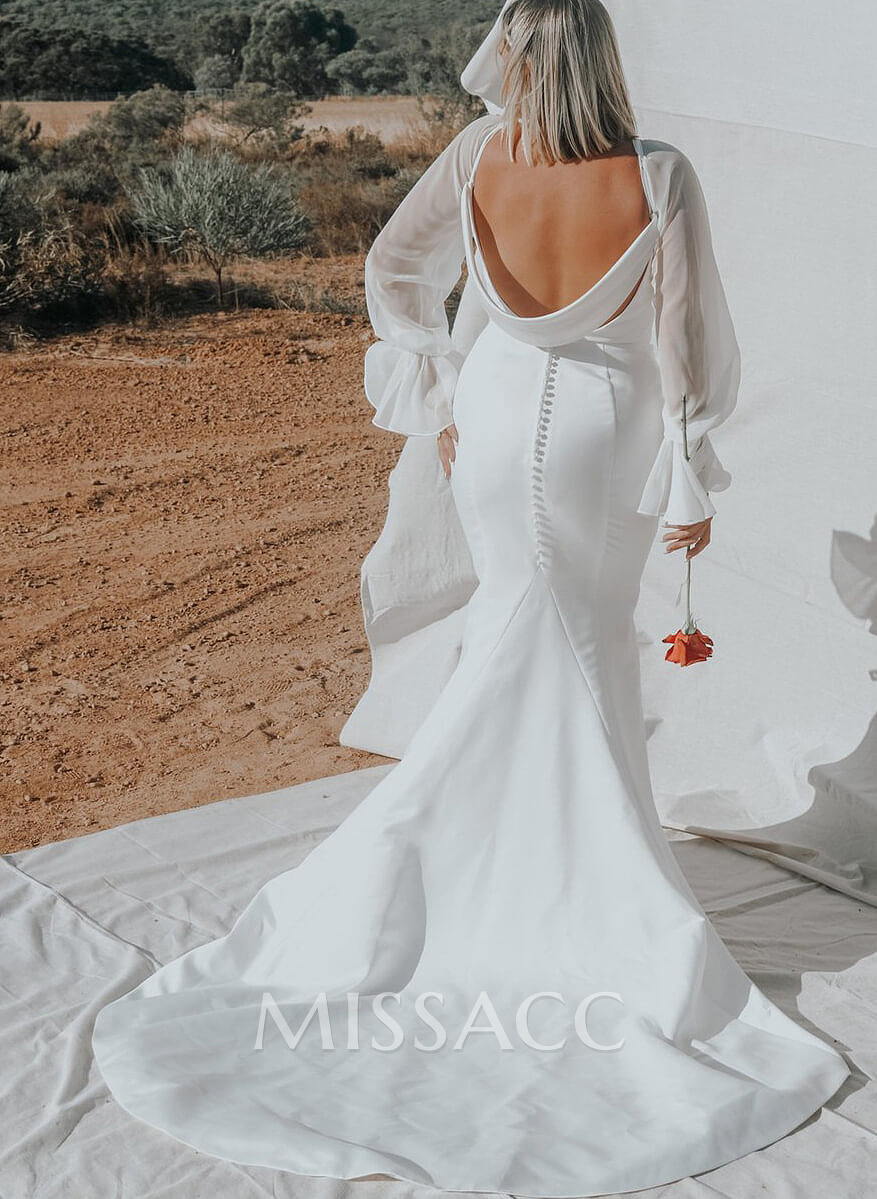 Long Sleeves Cowl Back Mermaid Wedding Dresses