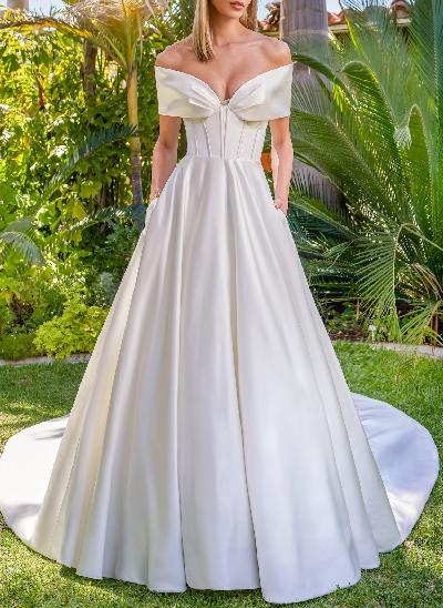 Modern Corset Off-the-Shoulder Wedding Dresses With Ball-Gown Satin