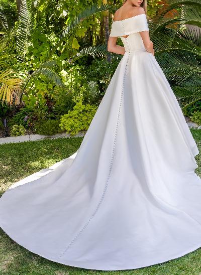 Modern Corset Off-the-Shoulder Wedding Dresses With Ball-Gown Satin