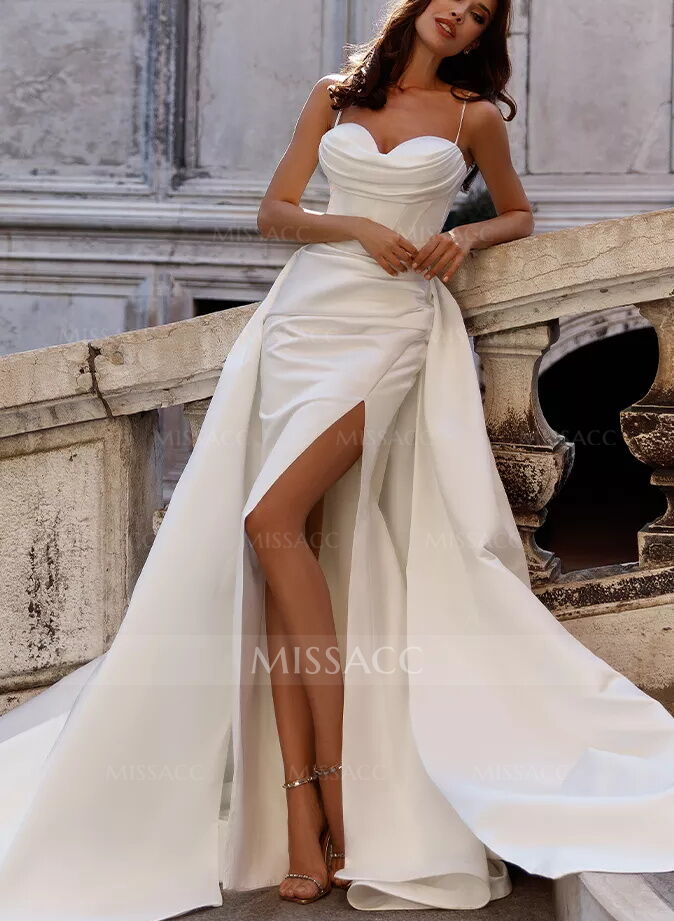 Sex Corset Cowl Neck Wedding Dresses With Detachable Train