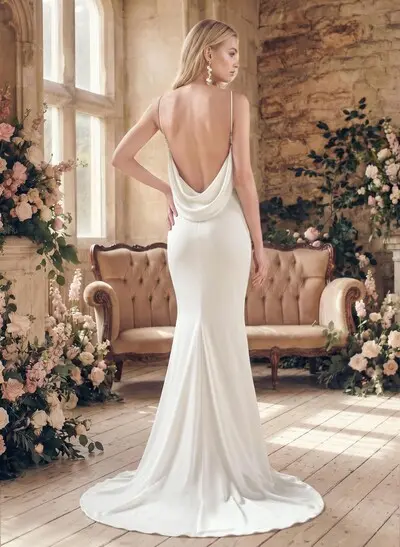 Open Back Mermaid Elastic Satin Sexy Wedding Dresses With Satin