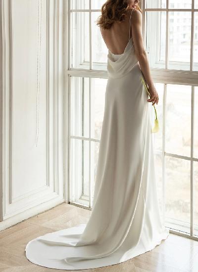 Modern Cowl Neck Silk like Satin Wedding Dresses 