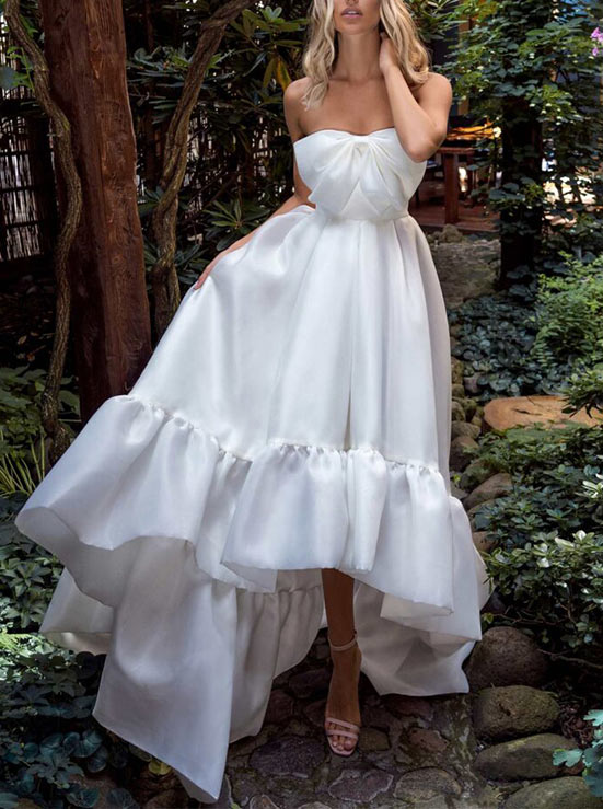 A-Line Sleeveless Satin Sweep Train Wedding Dress 