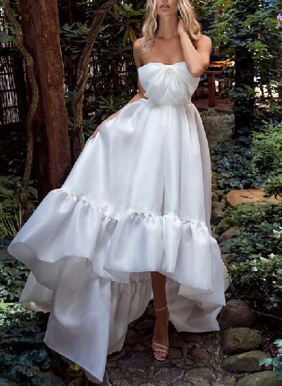 A-Line Sleeveless Satin Sweep Train Wedding Dress 