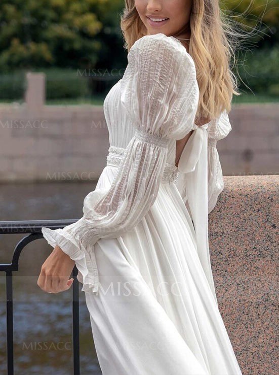 A-Line Square Neckline Long Sleeves Wedding Dress 