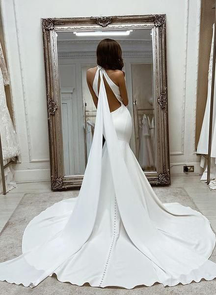 Modern Mermaid High Neck Wedding Dresses With Open Back