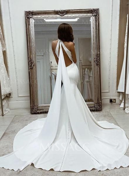 Modern Mermaid High Neck Wedding Dresses With Open Back