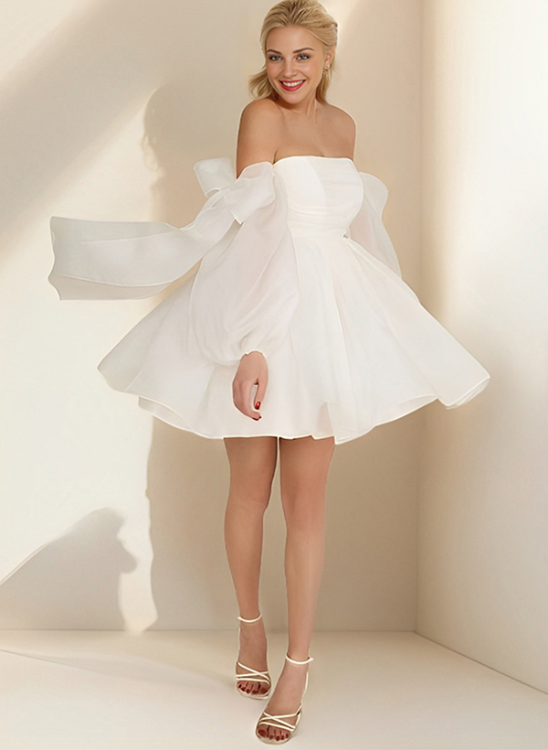 Princess Puff Long Sleeves Short Wedding Dresses With Bows