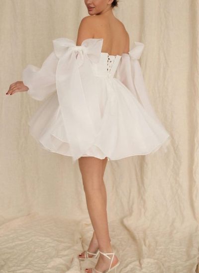 Princess Puff Long Sleeves Short Wedding Dresses With Bows