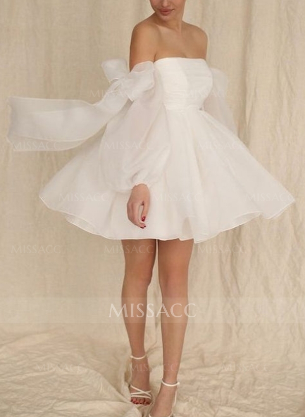 Princess Puff Long Sleeves Short Wedding Dresses With Bows