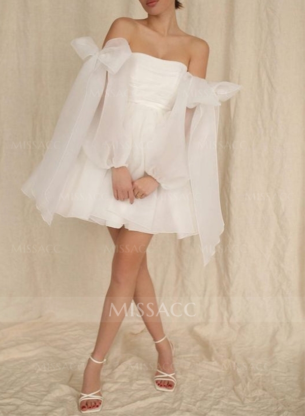 Princess Puff Long Sleeves Short Wedding Dresses With Bows