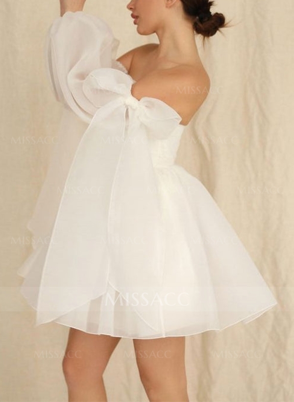 Princess Puff Long Sleeves Short Wedding Dresses With Bows