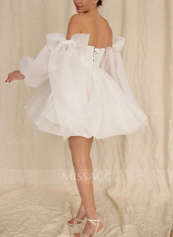 Princess Puff Long Sleeves Short Wedding Dresses With Bows