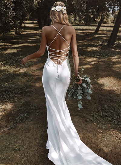 Sex Open Back Mermaid Cowl Neck Wedding Dresses With Satin