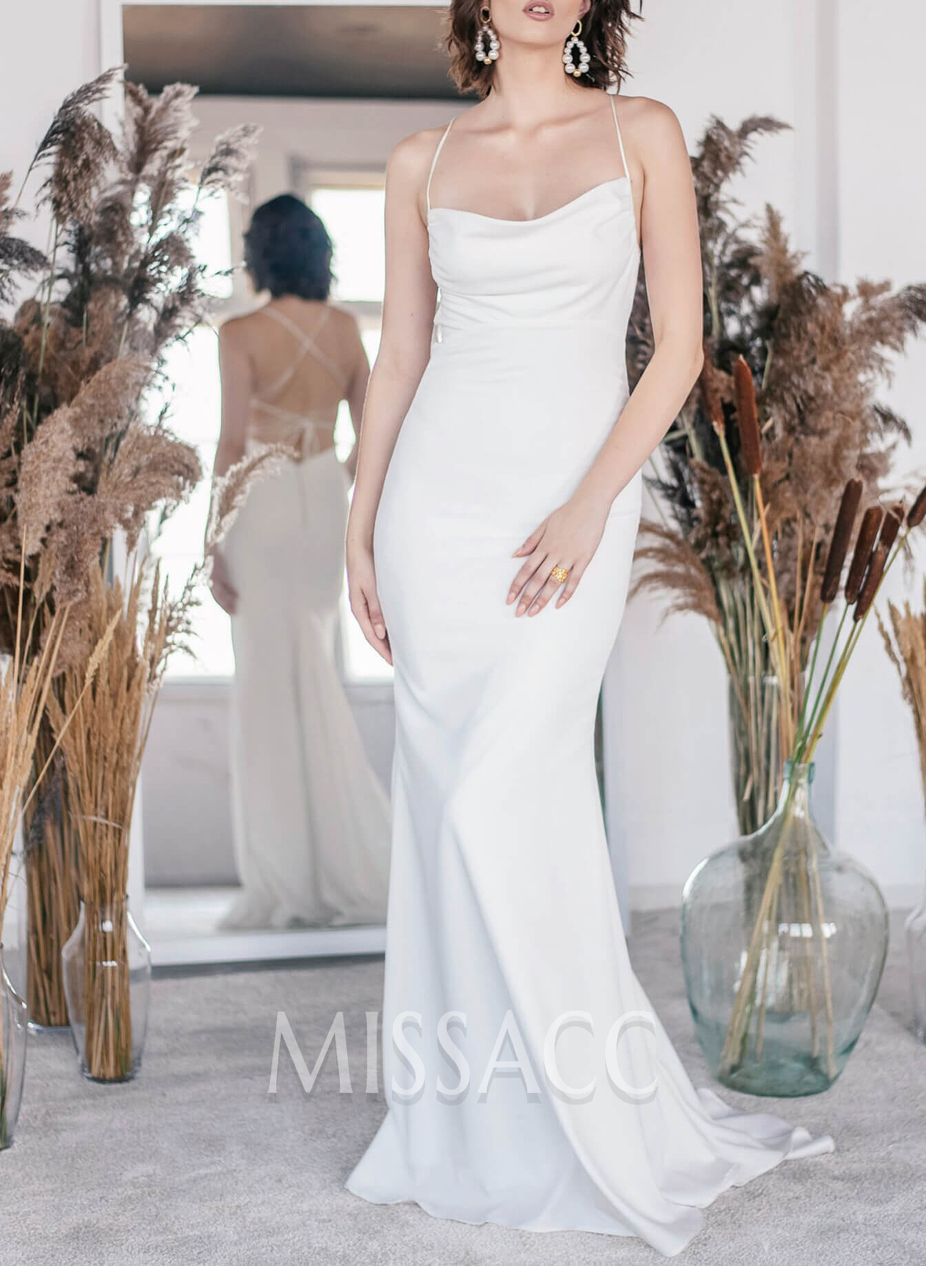 Sex Open Back Mermaid Cowl Neck Wedding Dresses With Stretch Chiffon