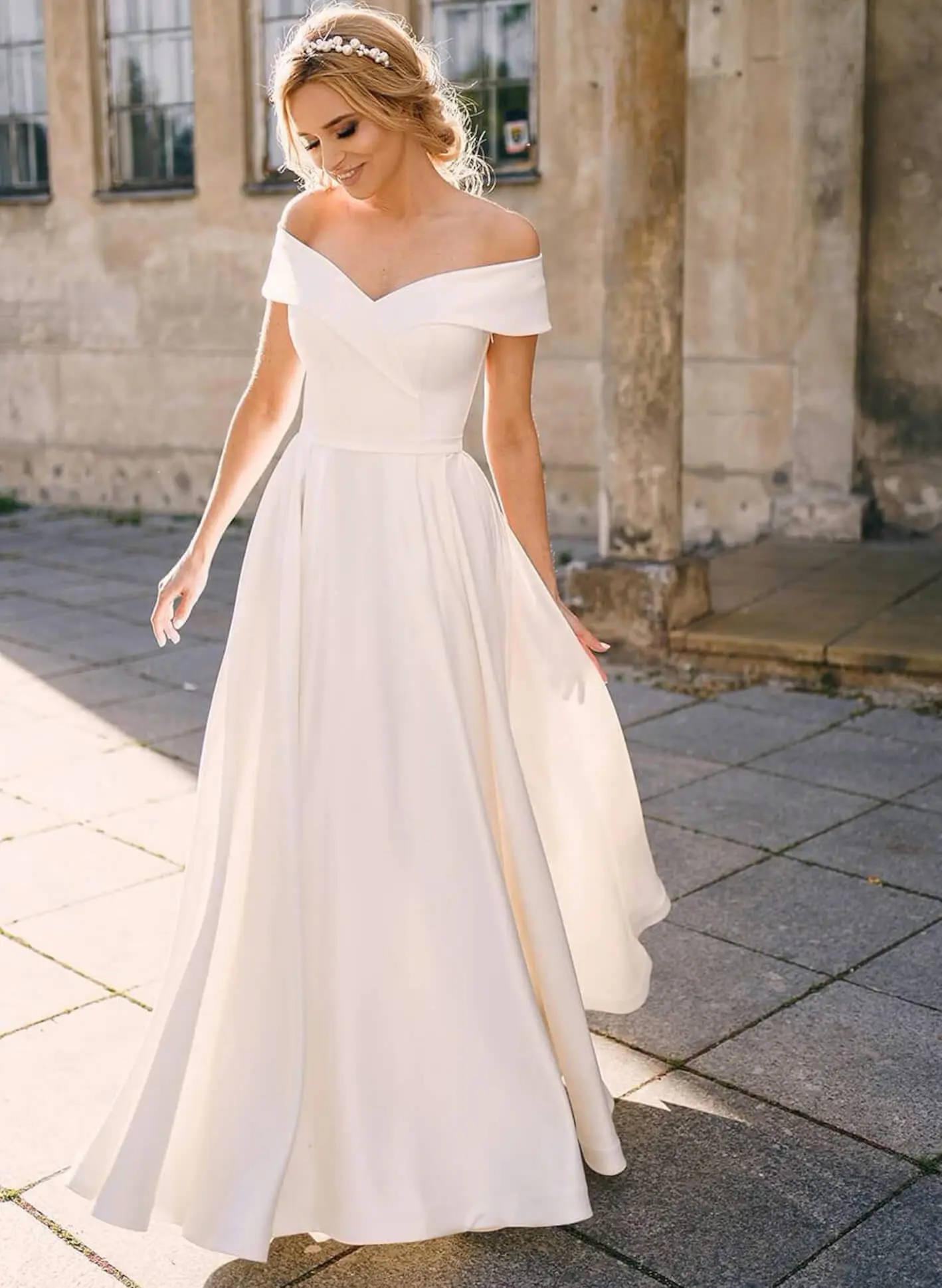 wedding dress off shoulder Marisa Off-Shoulder Long Sleeve Lace Gown Add this to your cart and take the first step towards a wedding thats as unforgettable as your love story. Off The Shoulder Bridal A-Line
