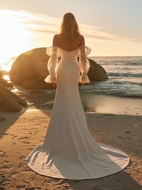 Mermaid Strapless Flutter sleeves Wedding Dress 