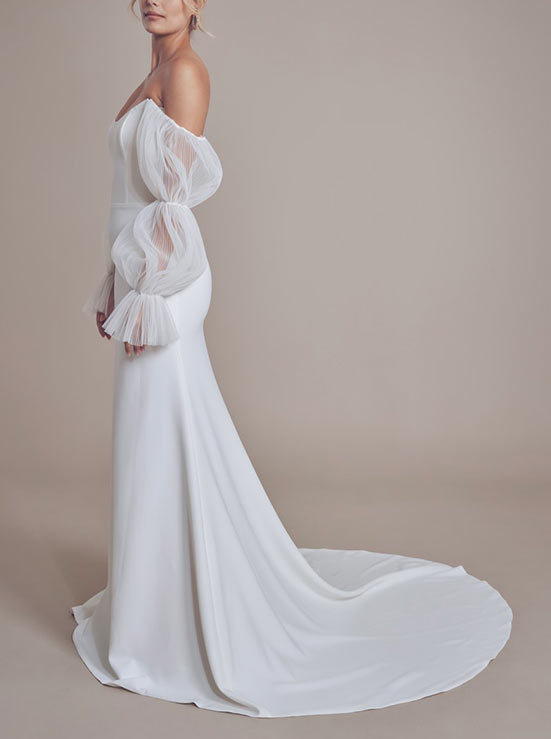 Mermaid Strapless Flutter sleeves Wedding Dress 
