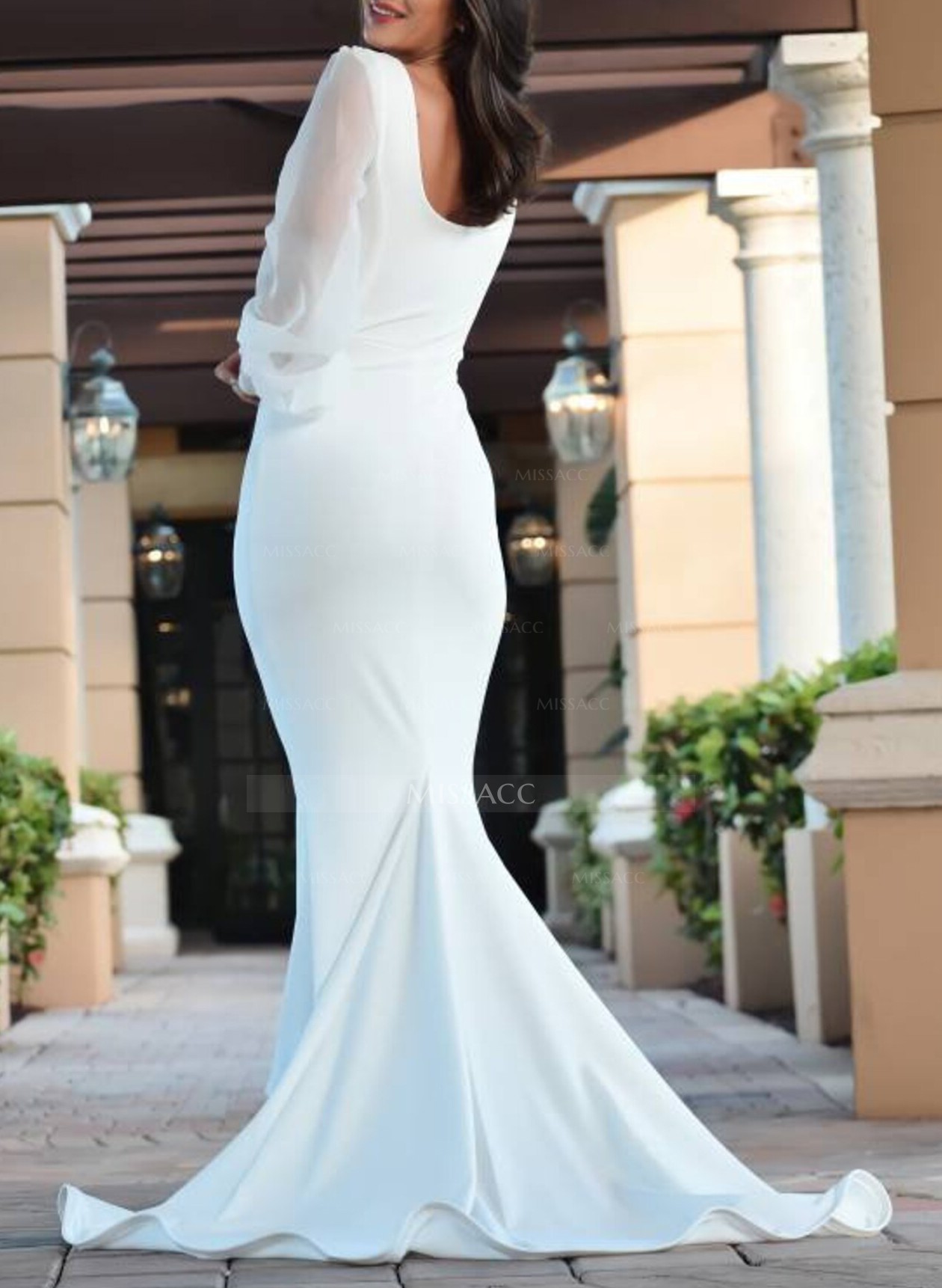 Square Neckline Mermaid Wedding Dresses With Long Sleeves