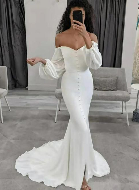 Long Sleeves Off-the-Shoulder Mermaid Wedding Dresses 