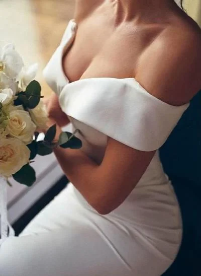 Trumpet/Mermaid Off-The-Shoulder Sleeveless Sweep Train Satin Wedding Dresses