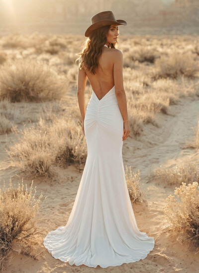 Sexy Low Back Mermaid Wedding Dresses With Deep V-Neck
